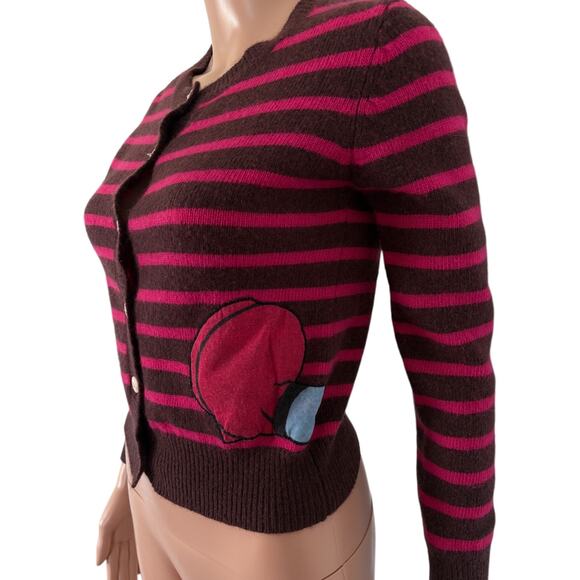 Cartoon Mikey Mouse Cardigan Striped S Wool Preppy Kawaii Y2K Indie Sweater S - Picture 4 of 7